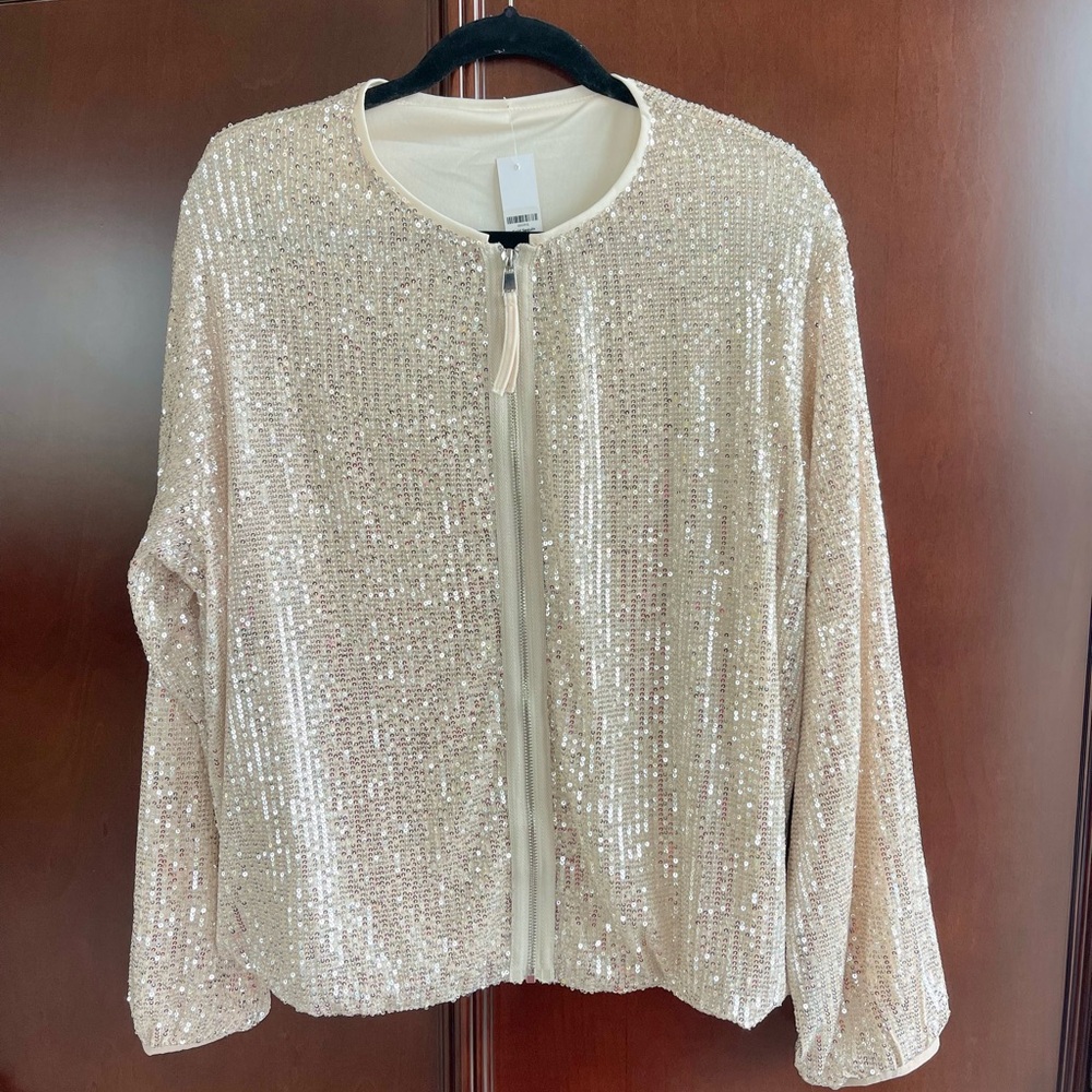 Champagne Gold Sequin Bomber Jacket - Picture 3 of 5